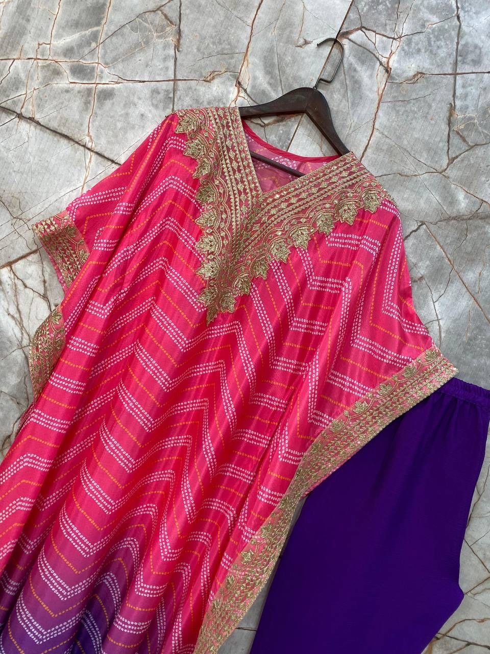 Bandhani Print With Sequence Embroidery Work Kaftan