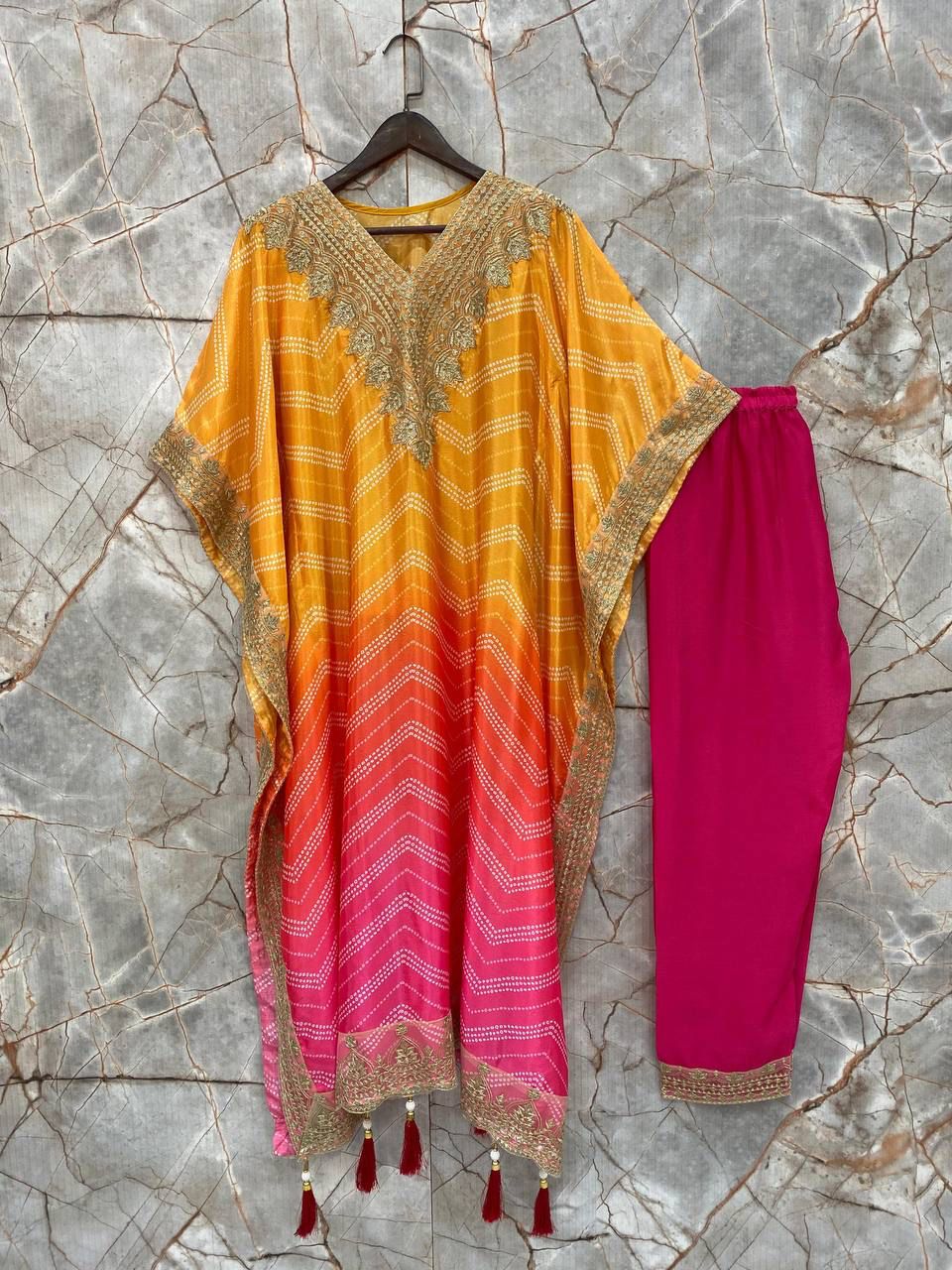 Bandhani Print With Sequence Embroidery Work Kaftan