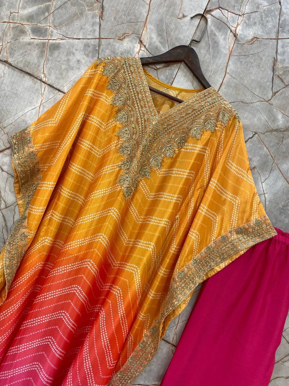 Bandhani Print With Sequence Embroidery Work Kaftan