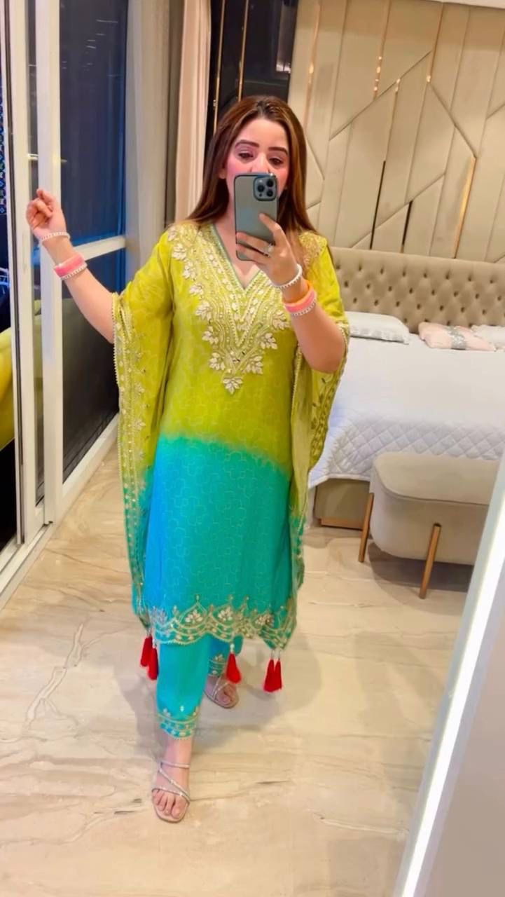 Bandhani Print With Sequence Embroidery Work Kaftan