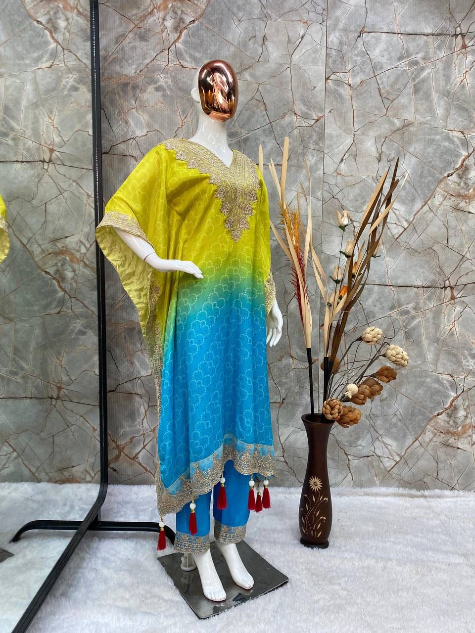 Bandhani Print With Sequence Embroidery Work Kaftan