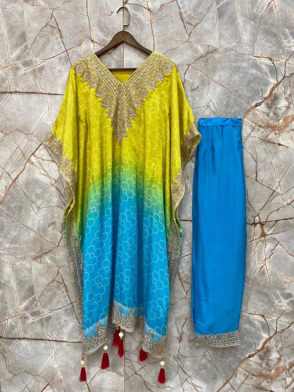 Bandhani Print With Sequence Embroidery Work Kaftan