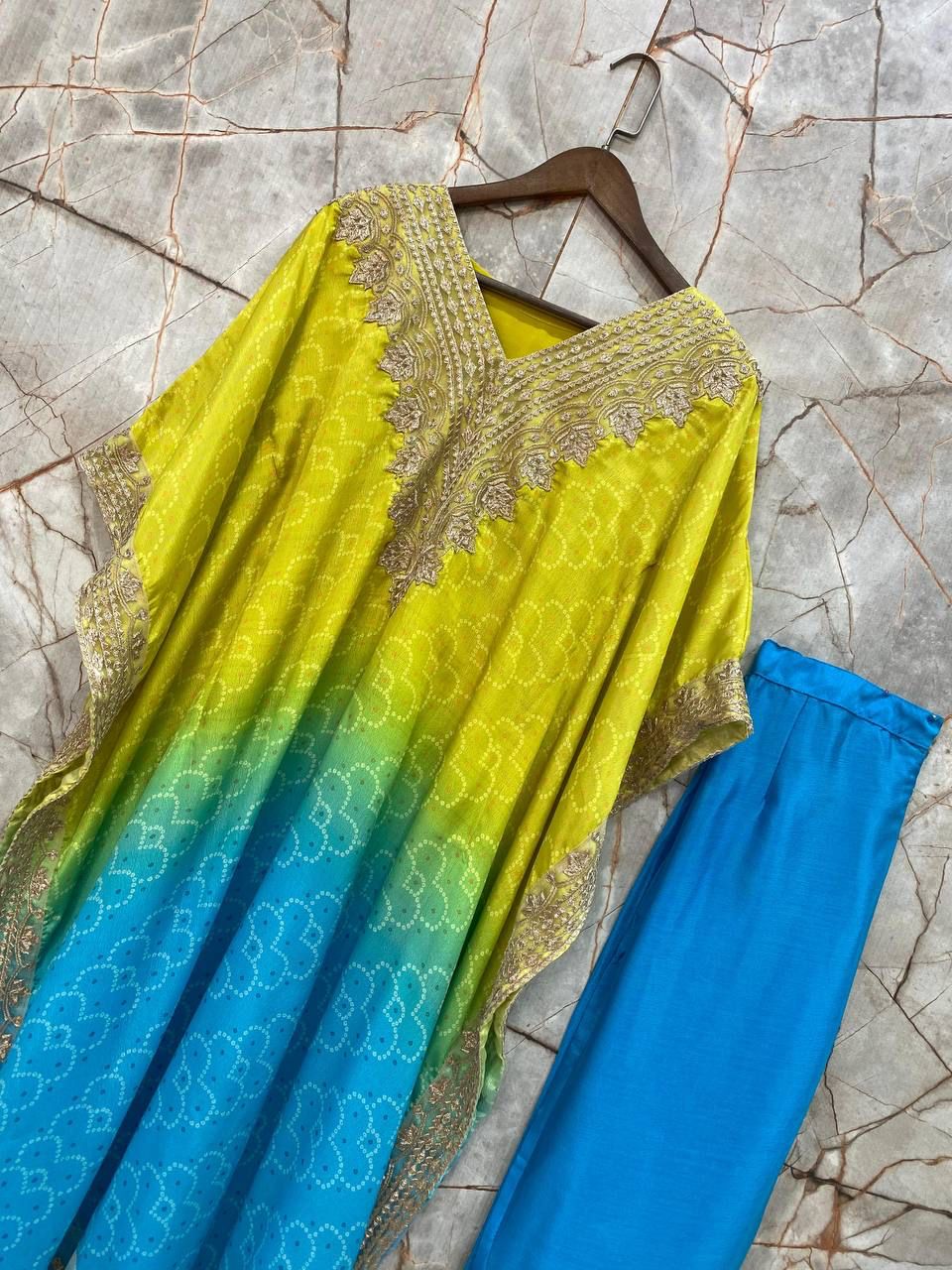 Bandhani Print With Sequence Embroidery Work Kaftan
