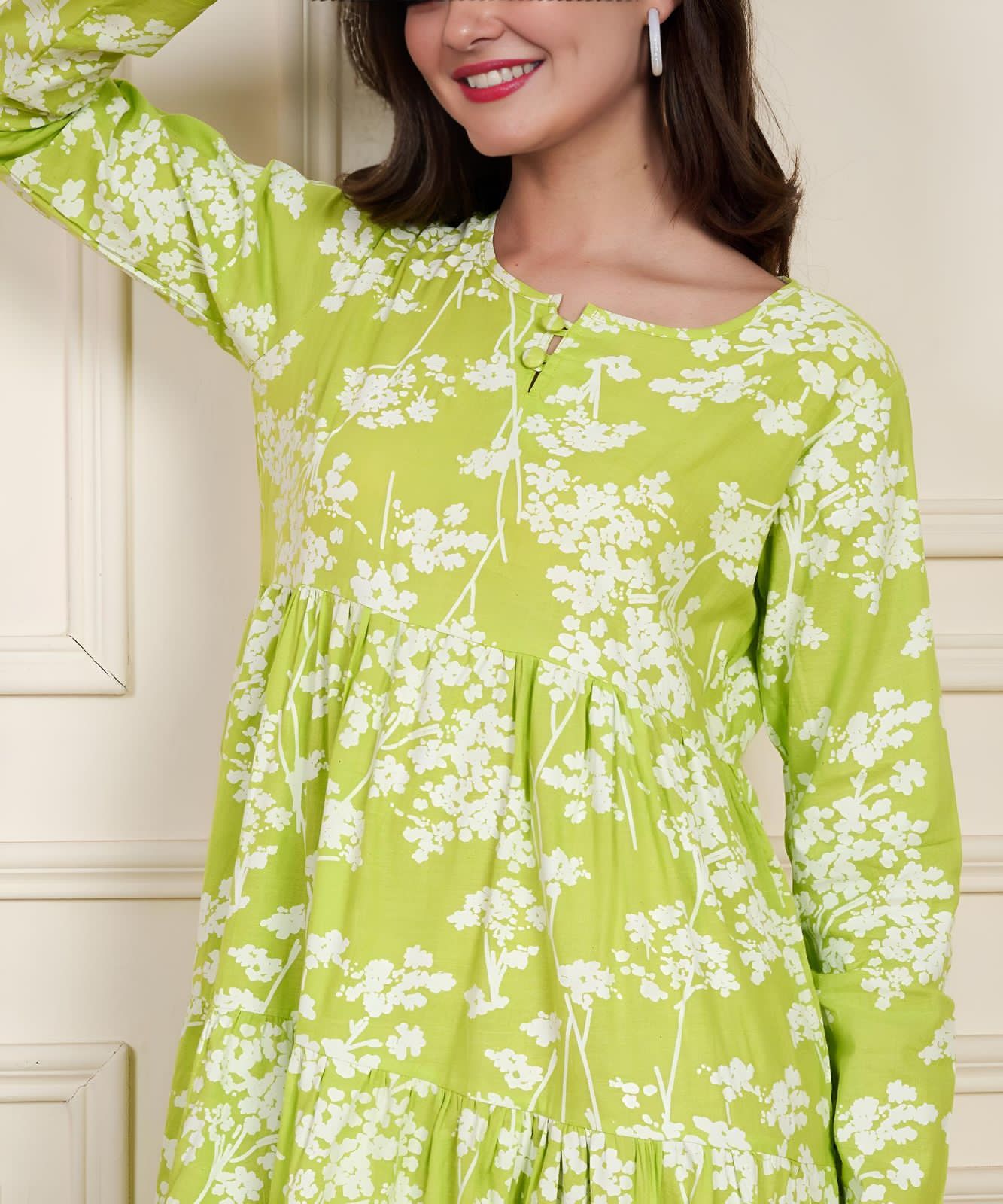 Elegant Radium Green Cotton Flared Gown