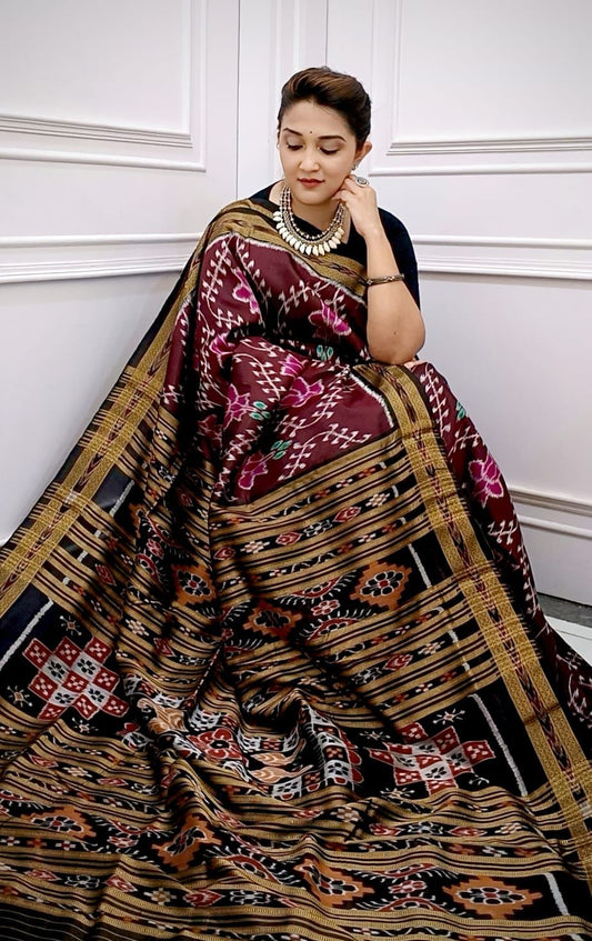 Coffee With Black Lotus Tarabali Khandua Silk Saree