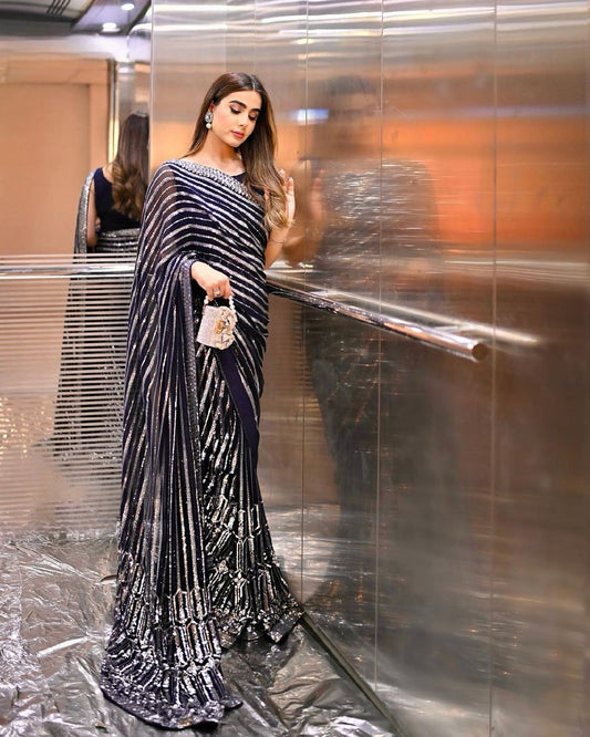 Soft Georgette Fabric Embroidery Sequence Saree