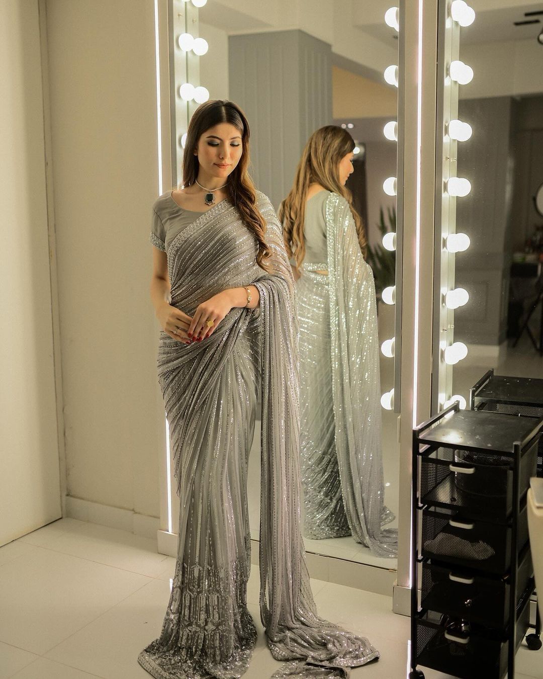 Soft Georgette Fabric Embroidery Sequence Saree