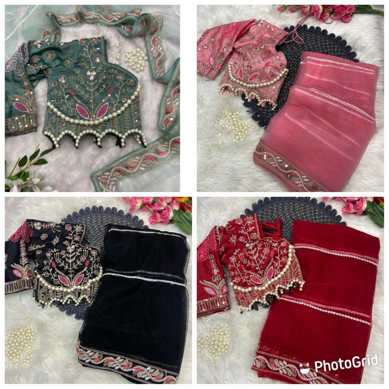 Sequence Dori Embroidery Net Embellished Heavy Diamond Work Lace Border Saree