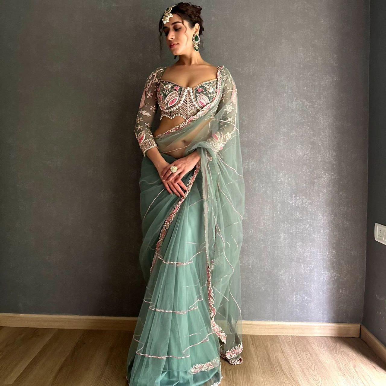 Sequence Dori Embroidery Net Embellished Heavy Diamond Work Lace Border Saree