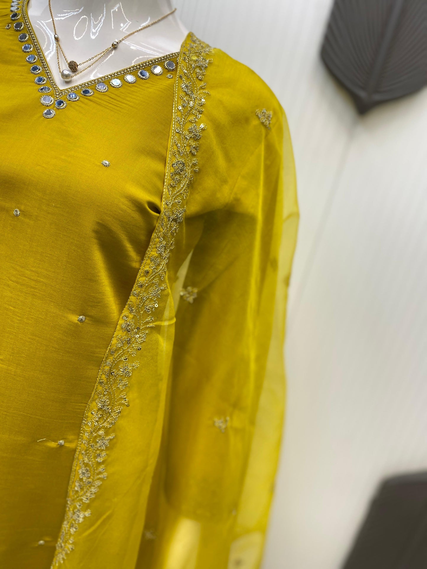 Yellow Roman Silk Embroidery Sequence Salwar Suit