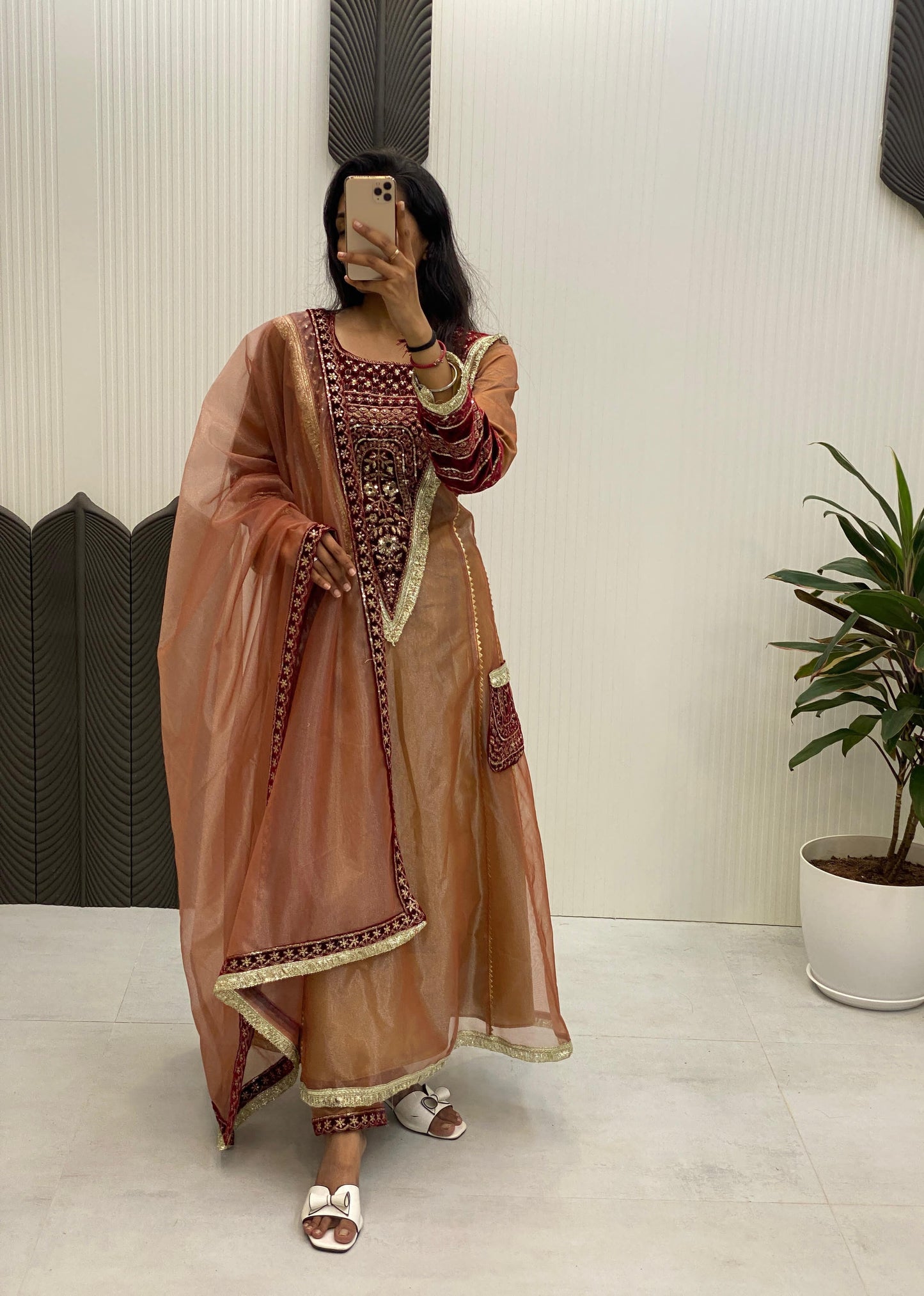 Bronze Embroidered Velvet Salwar Suit