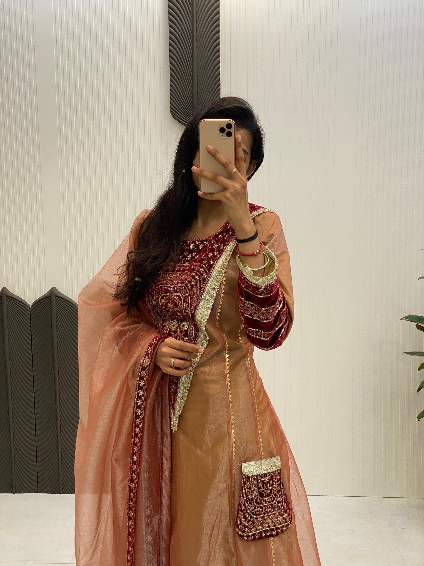 Bronze Embroidered Velvet Salwar Suit