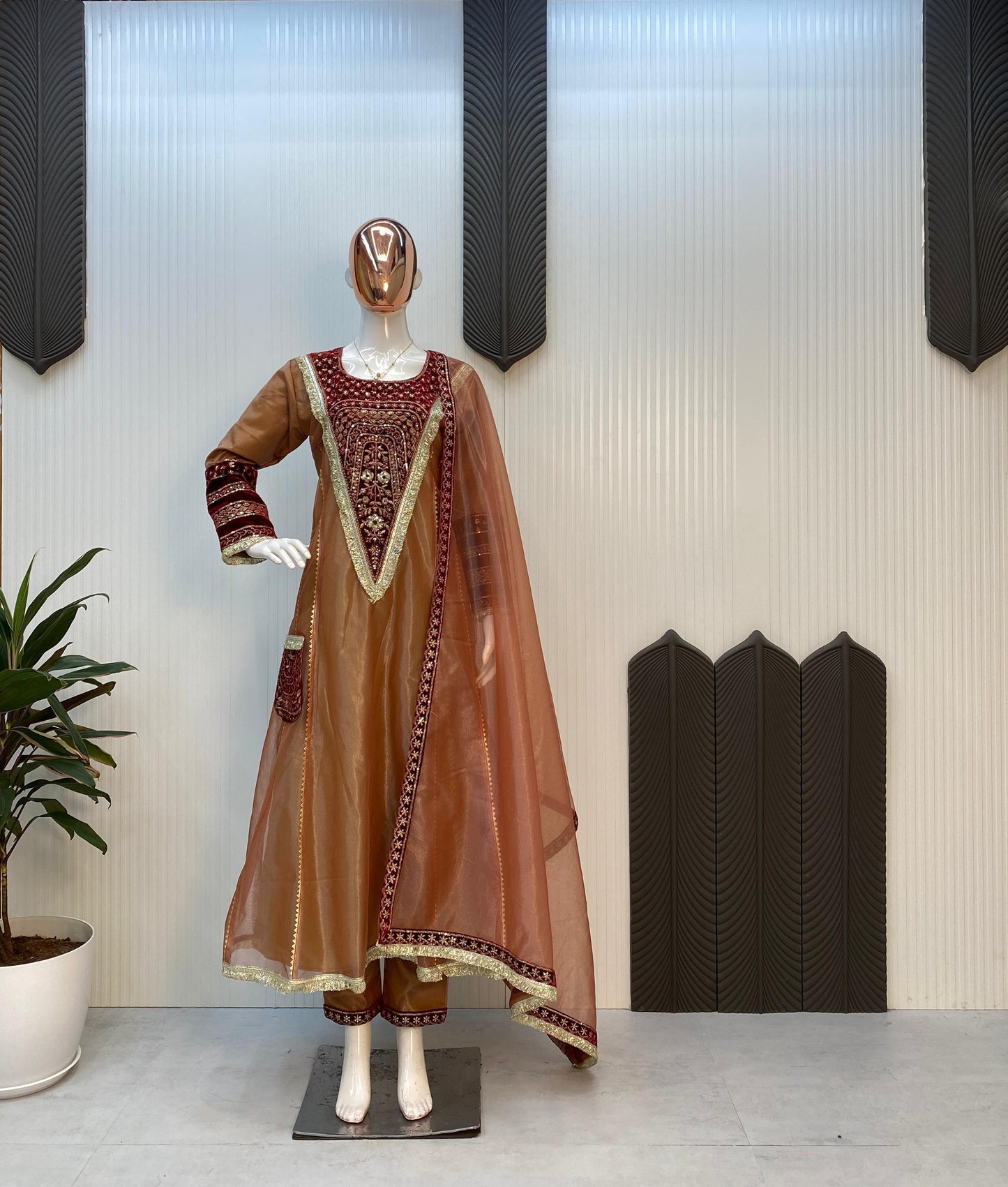 Bronze Embroidered Velvet Salwar Suit