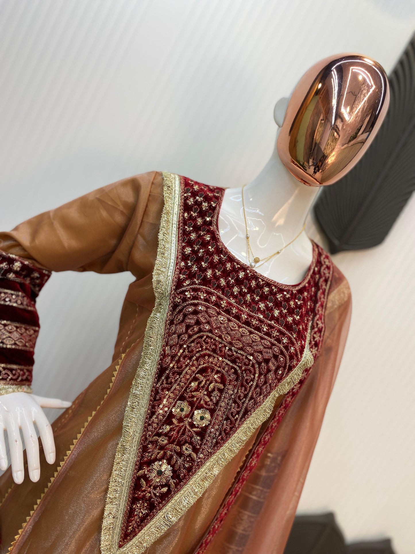 Bronze Embroidered Velvet Salwar Suit