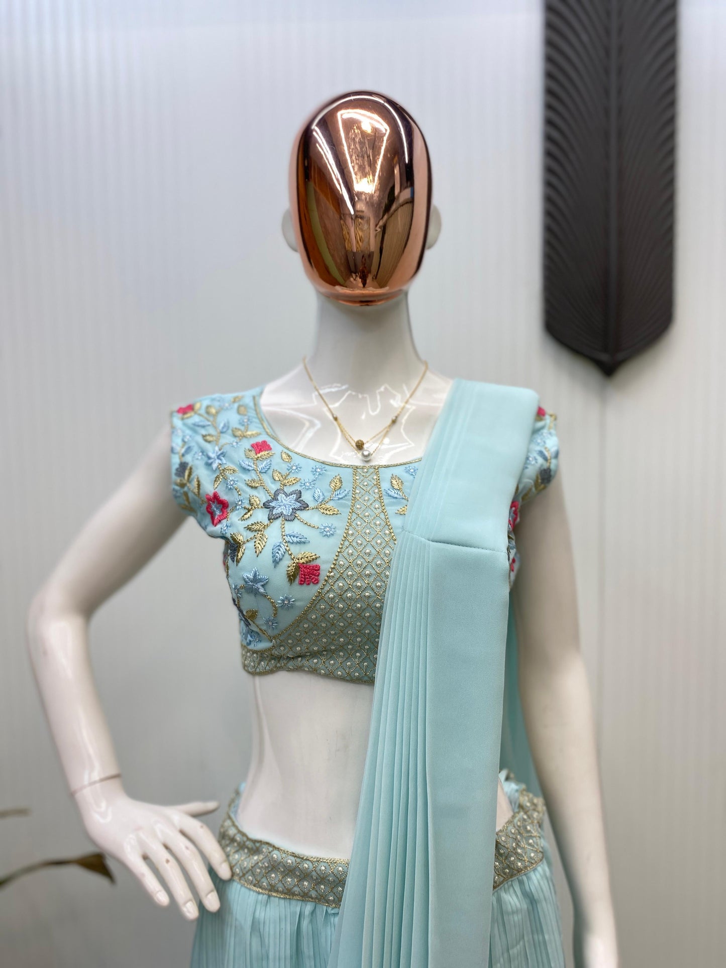 Georgette With Embroidery Western Style Ready To Wear Saree With Jacket