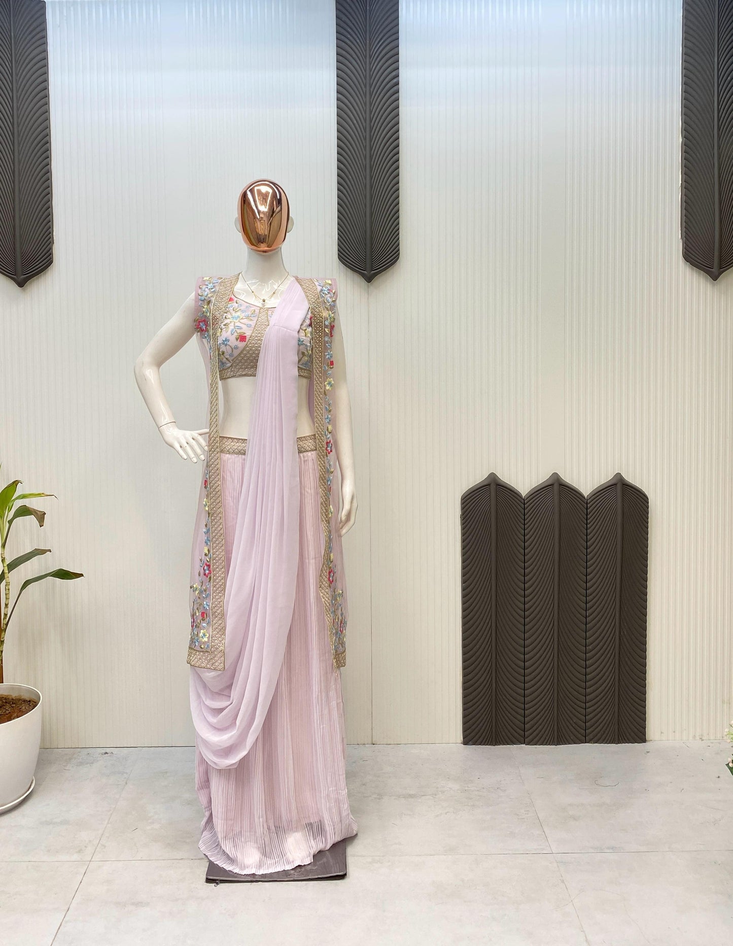 Georgette With Embroidery Western Style Ready To Wear Saree With Jacket