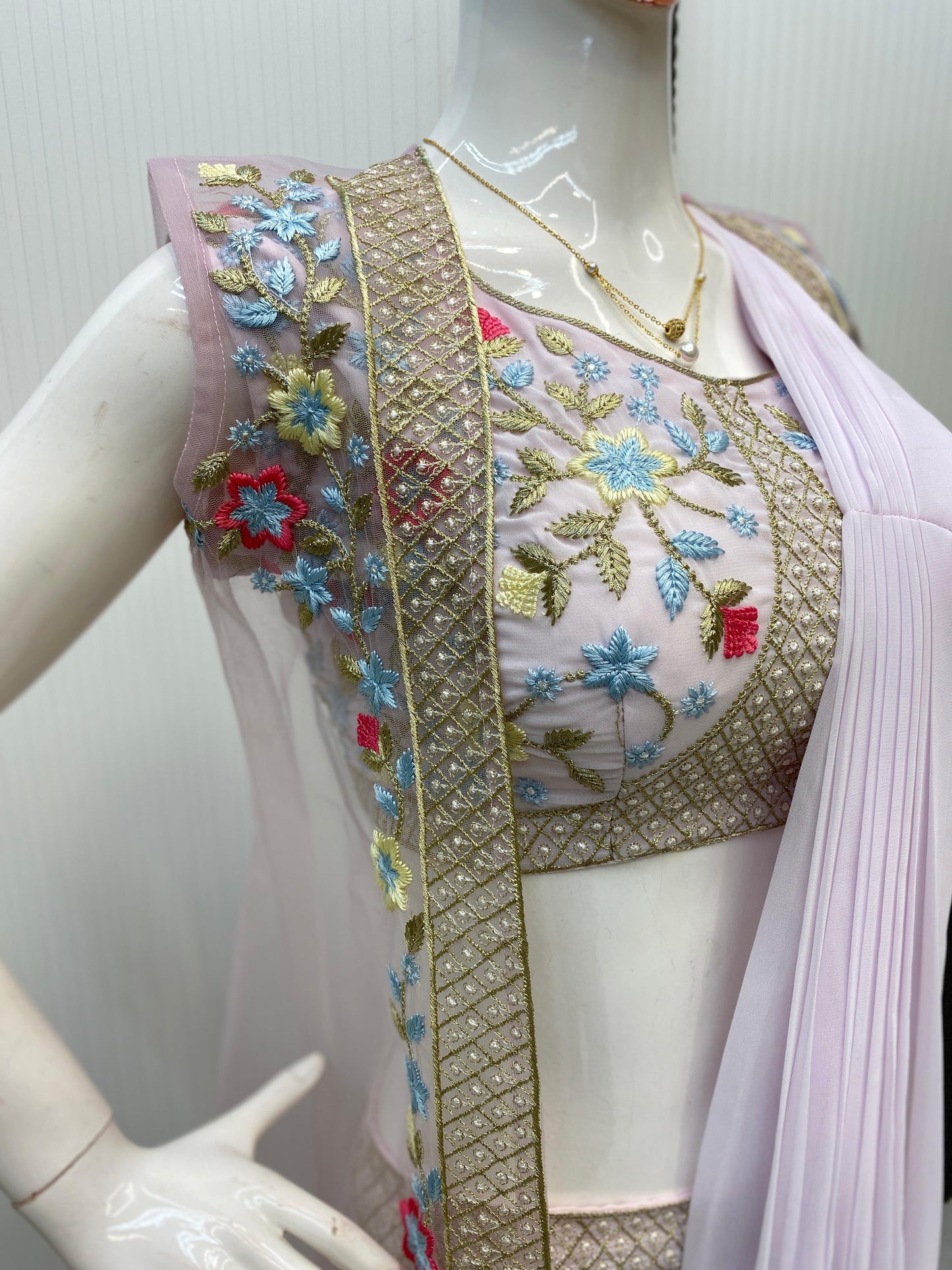 Georgette With Embroidery Western Style Ready To Wear Saree With Jacket