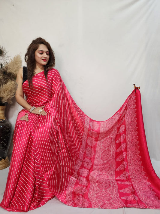 Modal Mashroo Silk Ajrakh Saree