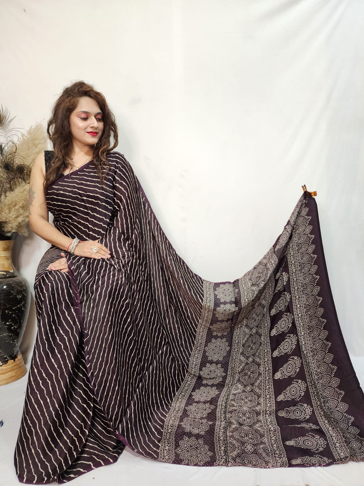Modal Mashroo Silk Ajrakh Saree