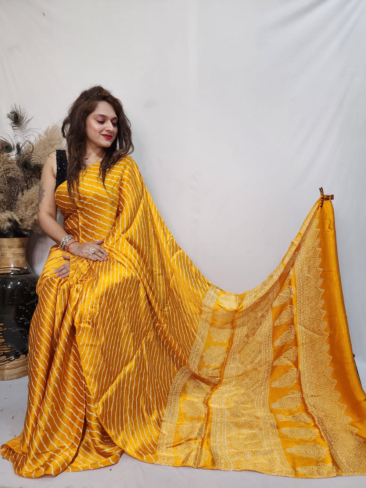 Modal Mashroo Silk Ajrakh Saree