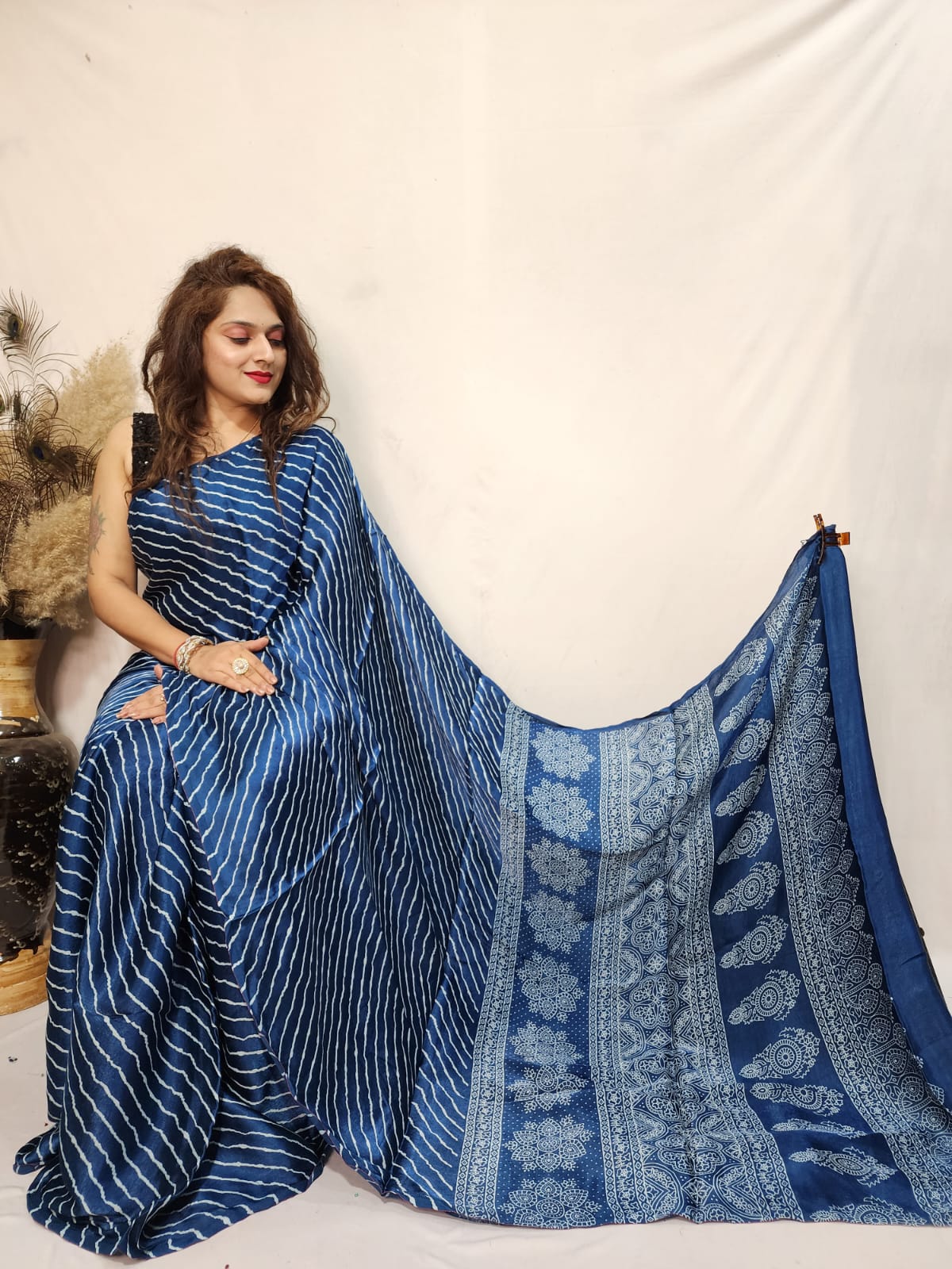 Modal Mashroo Silk Ajrakh Saree