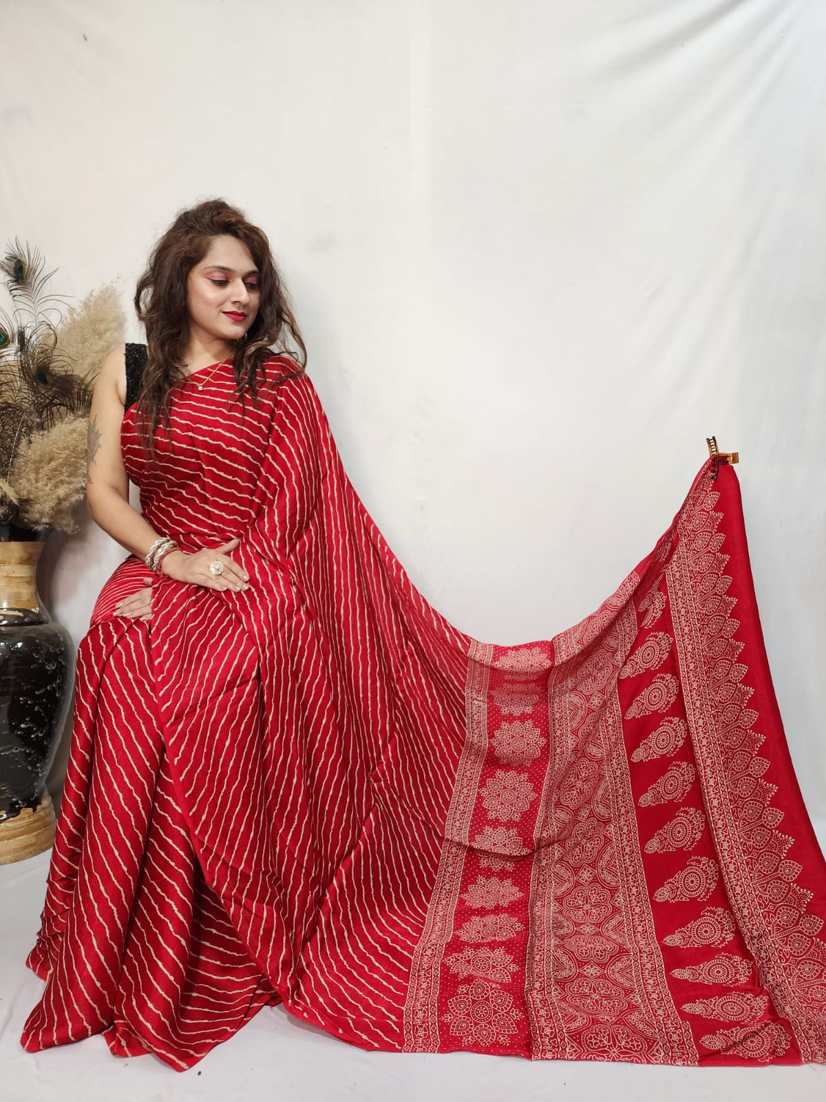 Modal Mashroo Silk Ajrakh Saree
