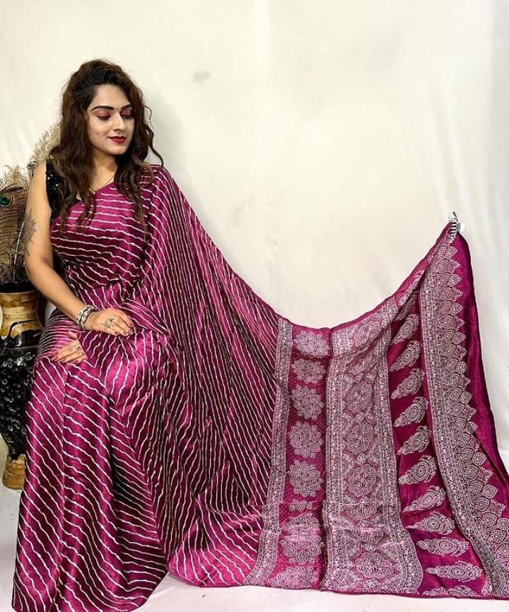 Modal Mashroo Silk Ajrakh Saree