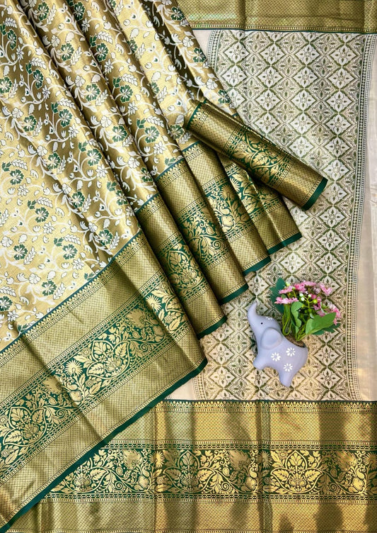 Kanjivaram Silk With Heavy Mina Weaving Saree with Contrast Weaving Brocket Blouse