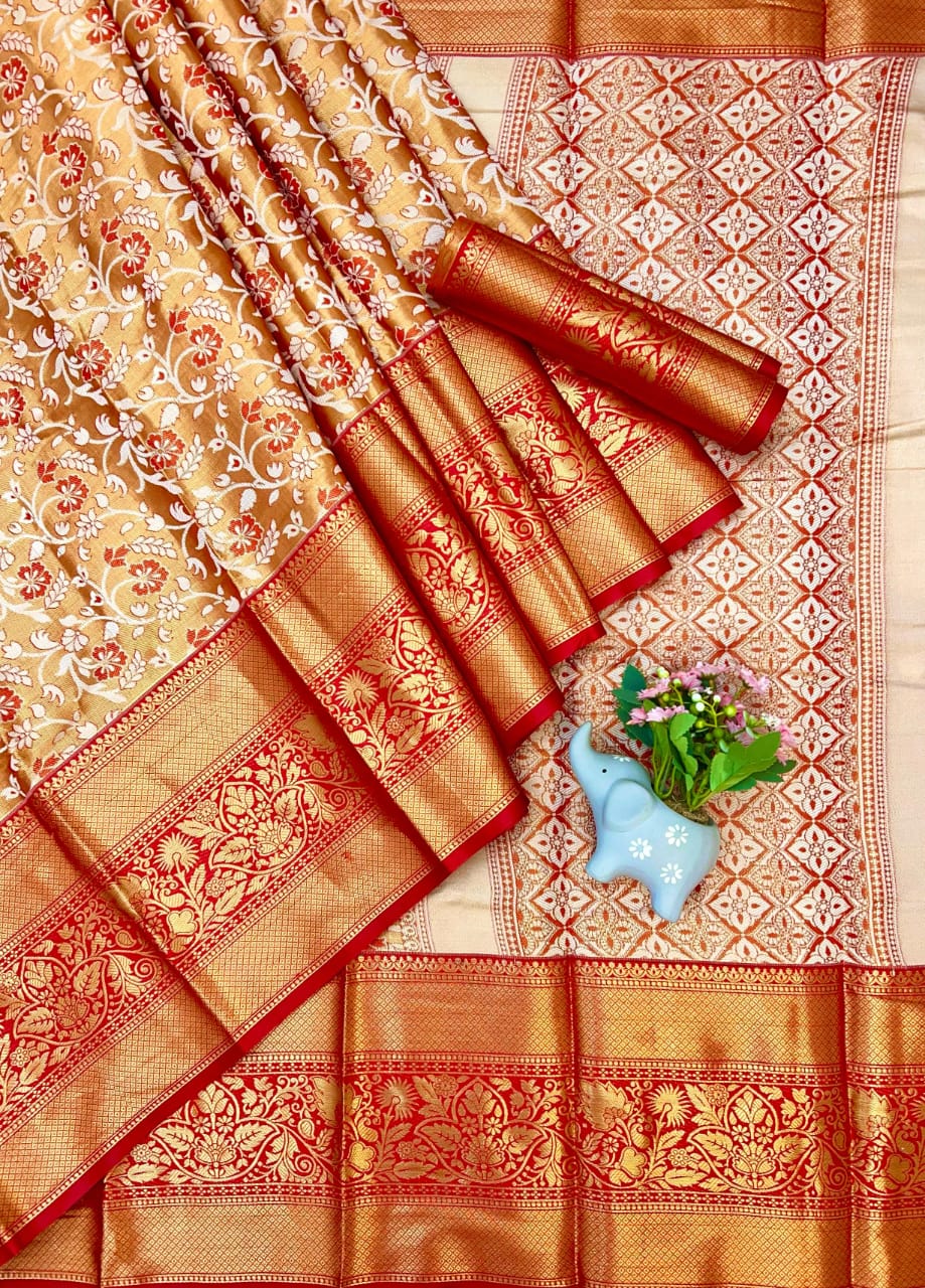 Kanjivaram Silk With Heavy Mina Weaving Saree with Contrast Weaving Brocket Blouse