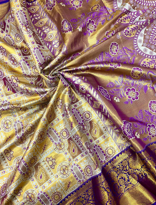 Pure kanchipuram silk Saree with allover zari woven floral design brocade weaves