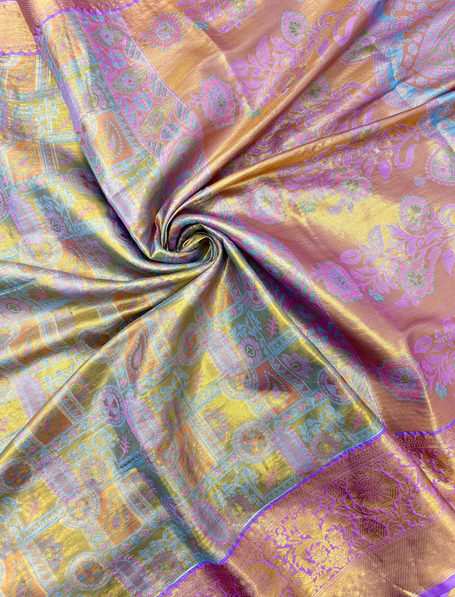 Pure kanchipuram silk Saree with allover zari woven floral design brocade weaves