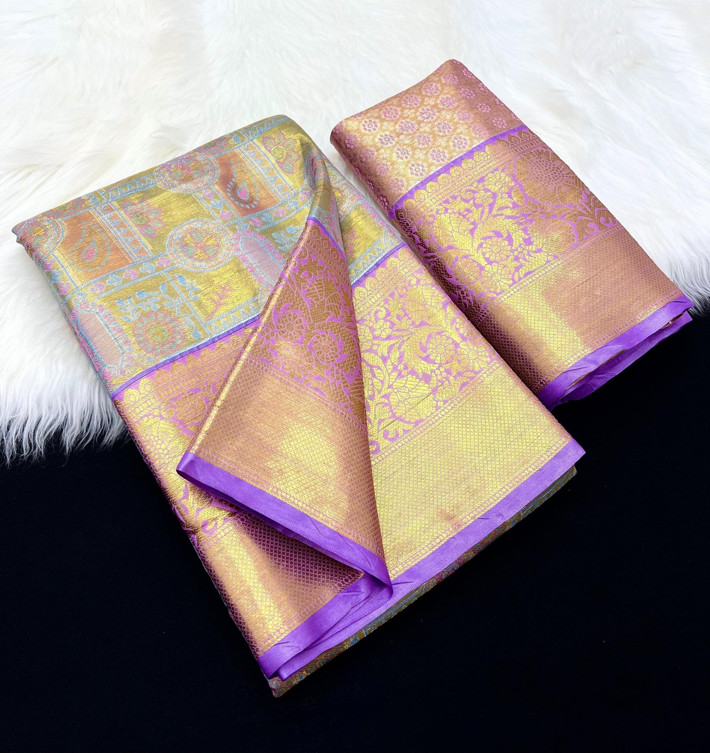 Pure kanchipuram silk Saree with allover zari woven floral design brocade weaves