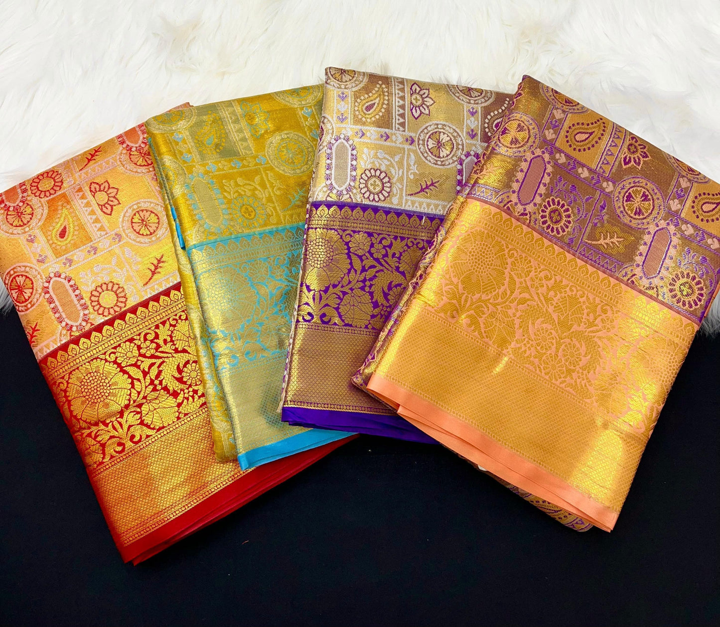Pure kanchipuram silk Saree with allover zari woven floral design brocade weaves