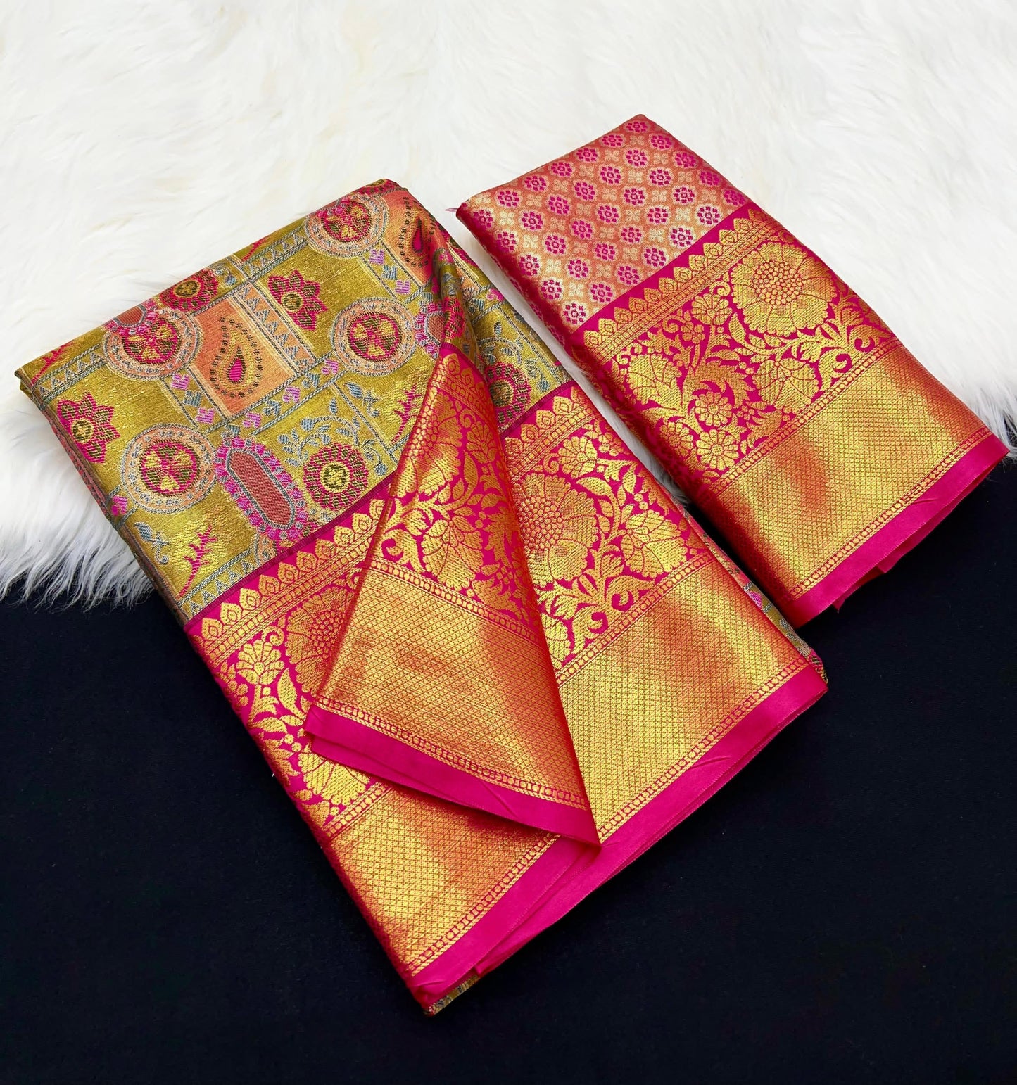 Pure kanchipuram silk Saree with allover zari woven floral design brocade weaves