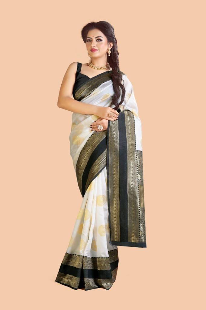 Black & White Jacquard Soft Lichi Silk Saree