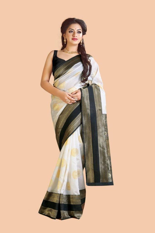 Black & White Jacquard Soft Lichi Silk Saree