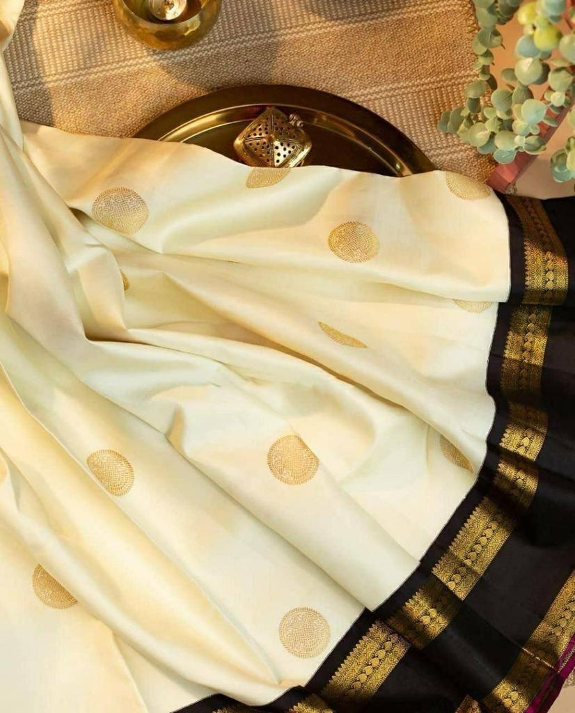Black & White Jacquard Soft Lichi Silk Saree