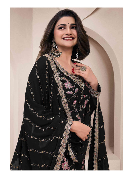 Heavy Chinon Suit With Sequence Embroidered Work