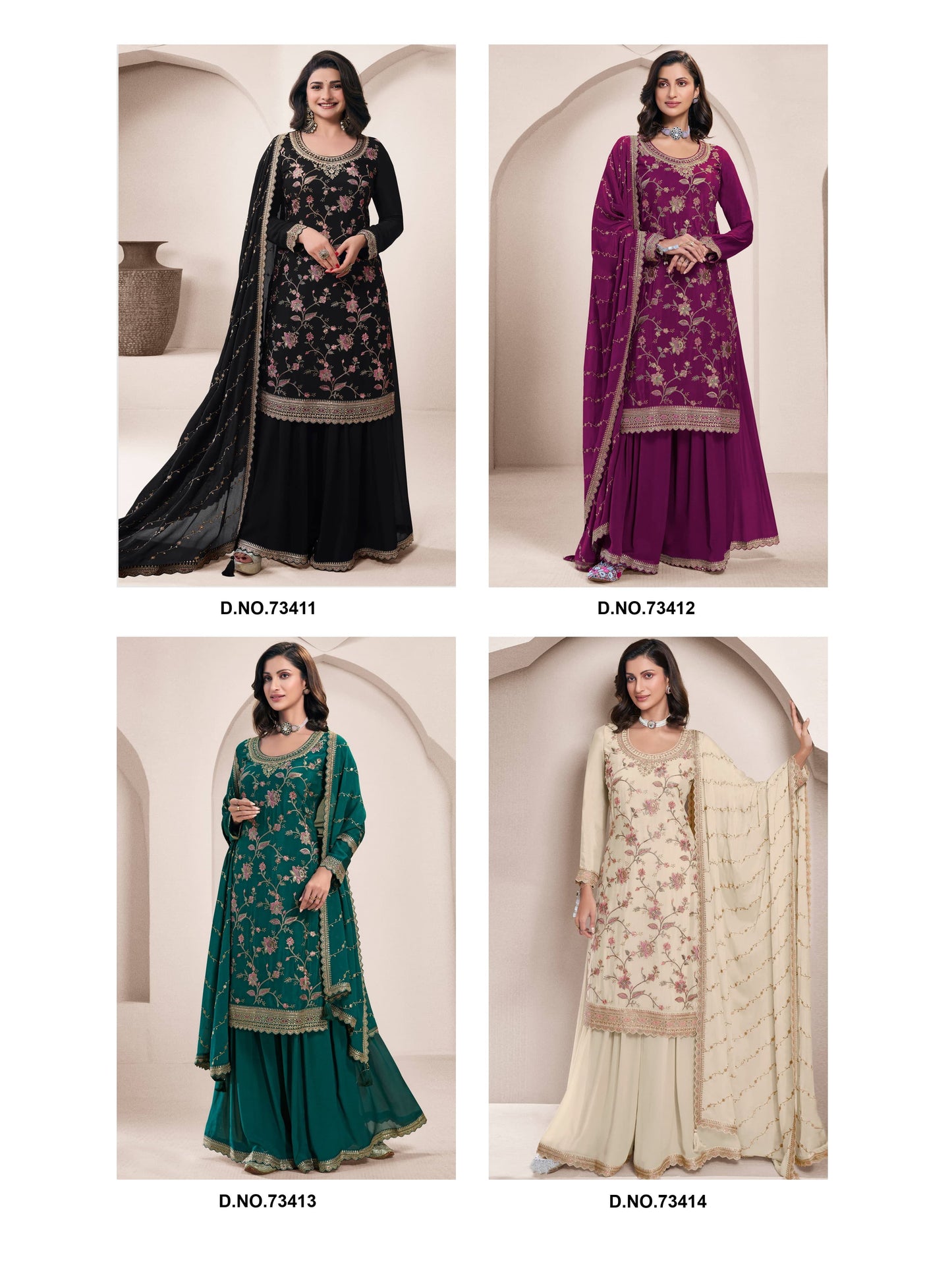 Heavy Chinon Suit With Sequence Embroidered Work