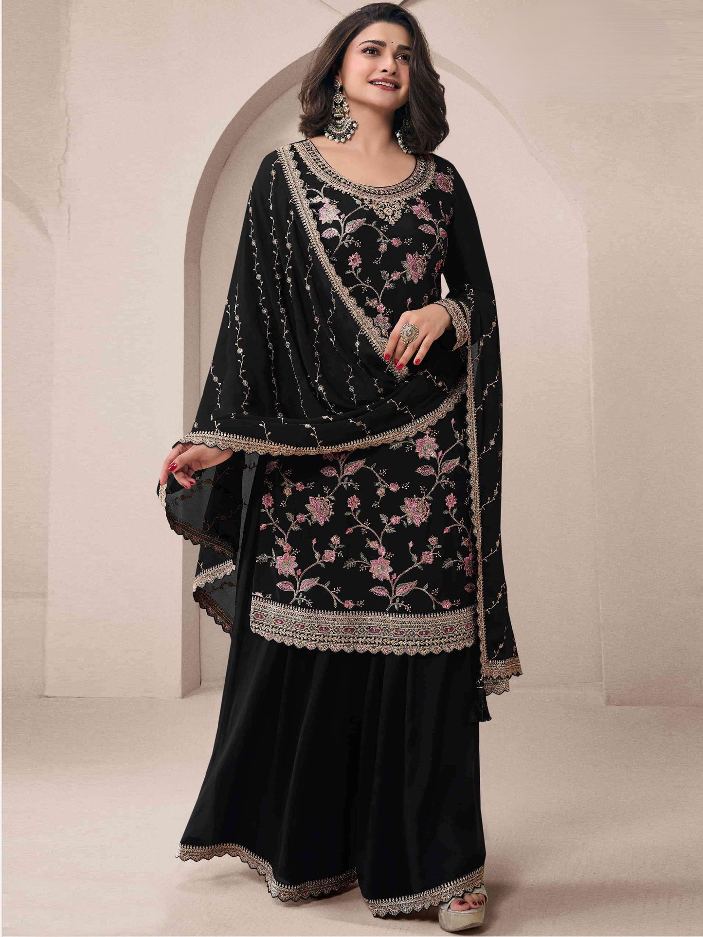Heavy Chinon Suit With Sequence Embroidered Work