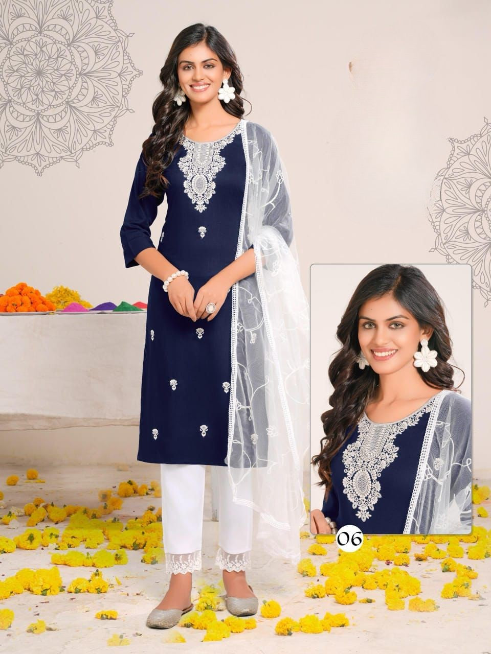 Embroidered Rayon Straight Kurti Pant Dupatta Set