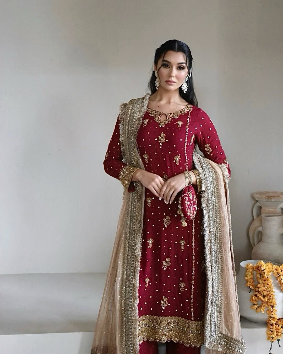 Heavy Faux Georgette Embroidered Sequins Palazzo Suit