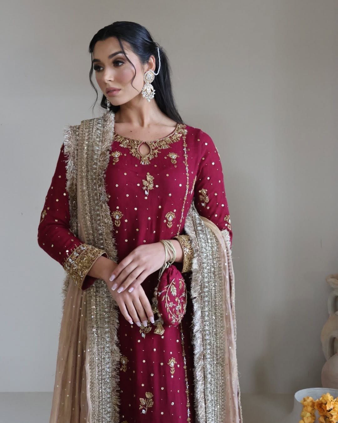 Heavy Faux Georgette Embroidered Sequins Palazzo Suit