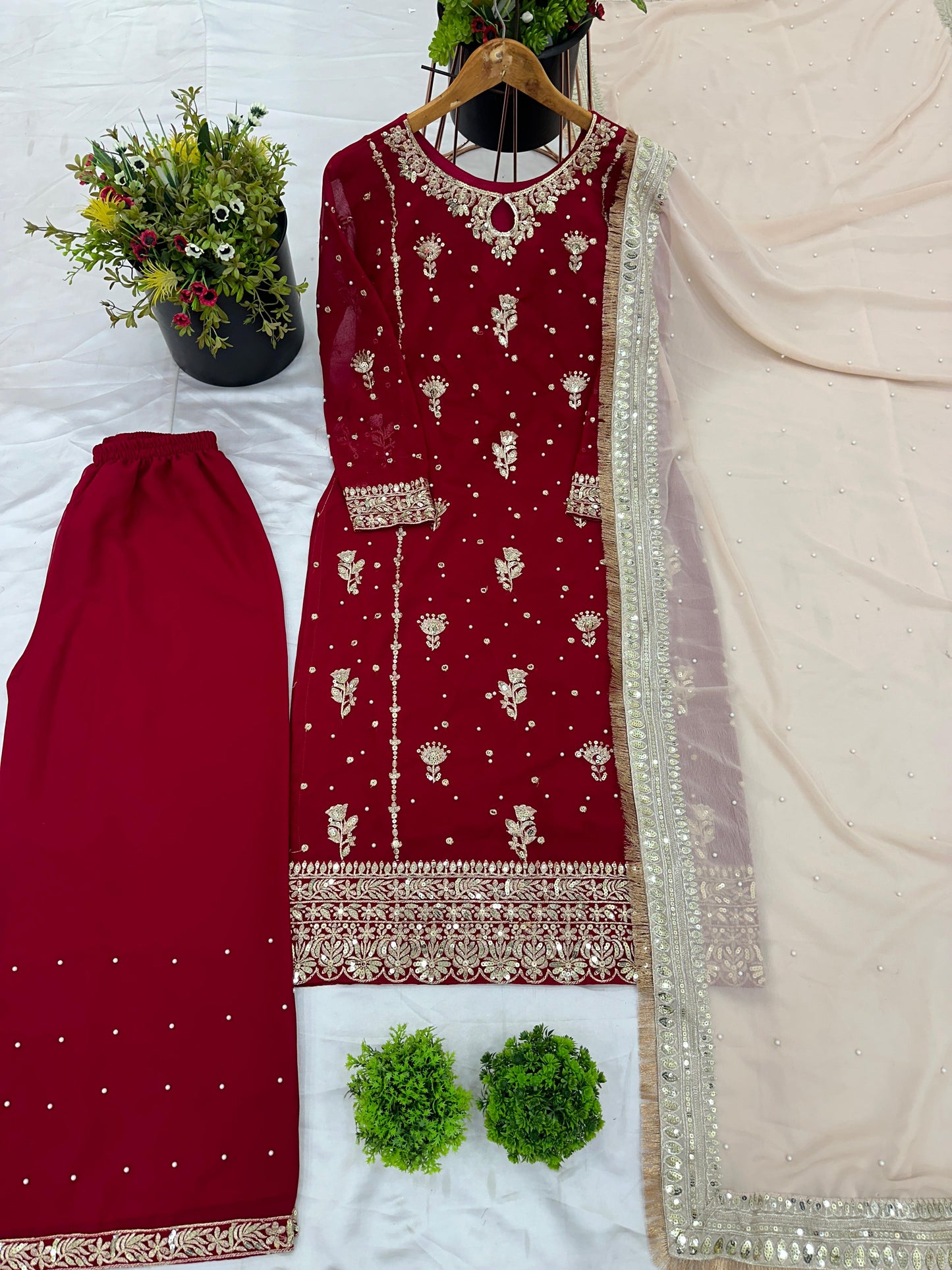 Heavy Faux Georgette Embroidered Sequins Palazzo Suit
