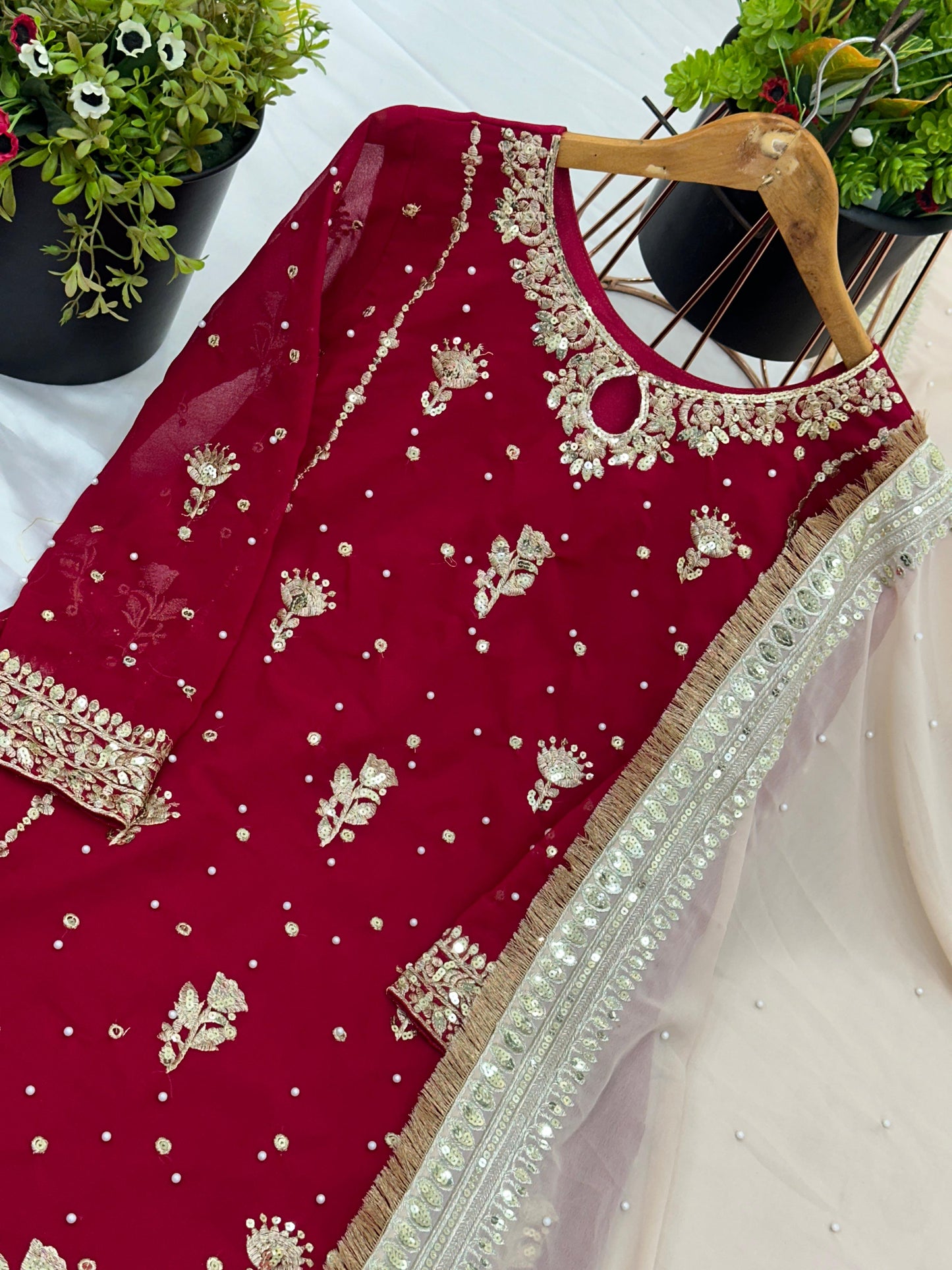 Heavy Faux Georgette Embroidered Sequins Palazzo Suit