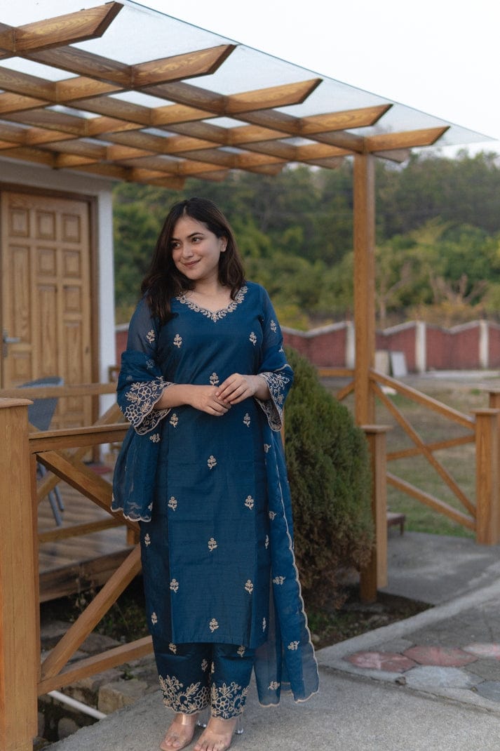 Chanderi Silk Kurti with Pant and Dupatta