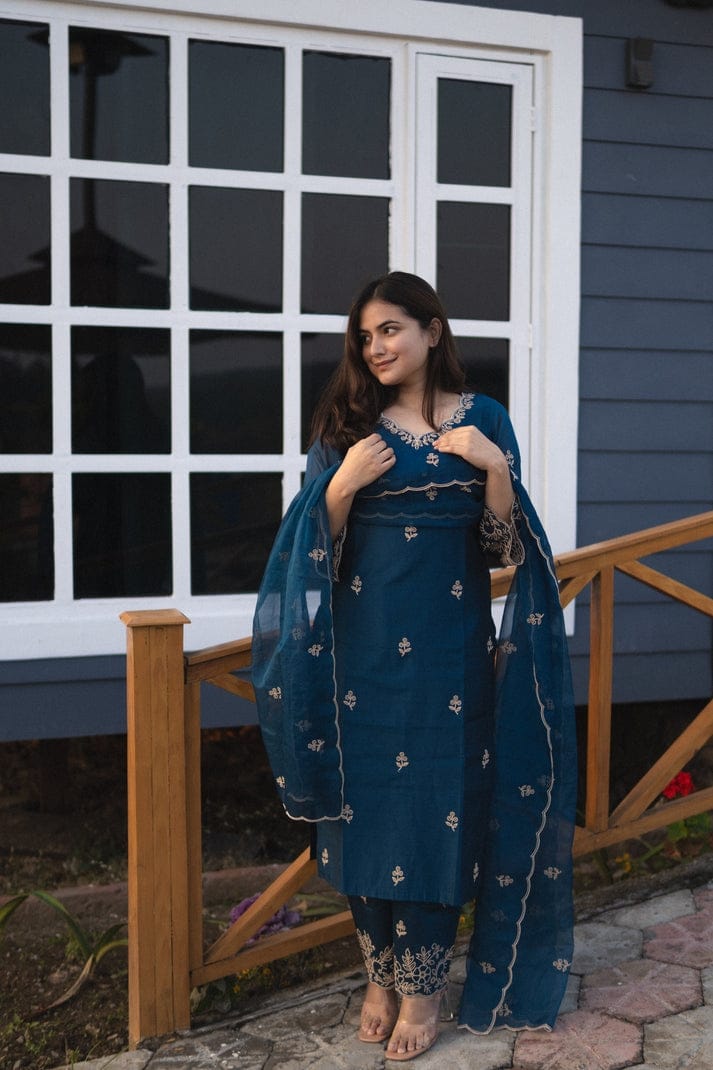 Chanderi Silk Kurti with Pant and Dupatta