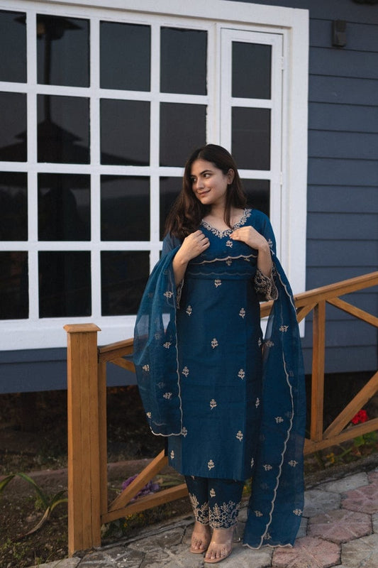 Chanderi Silk Kurti with Pant and Dupatta