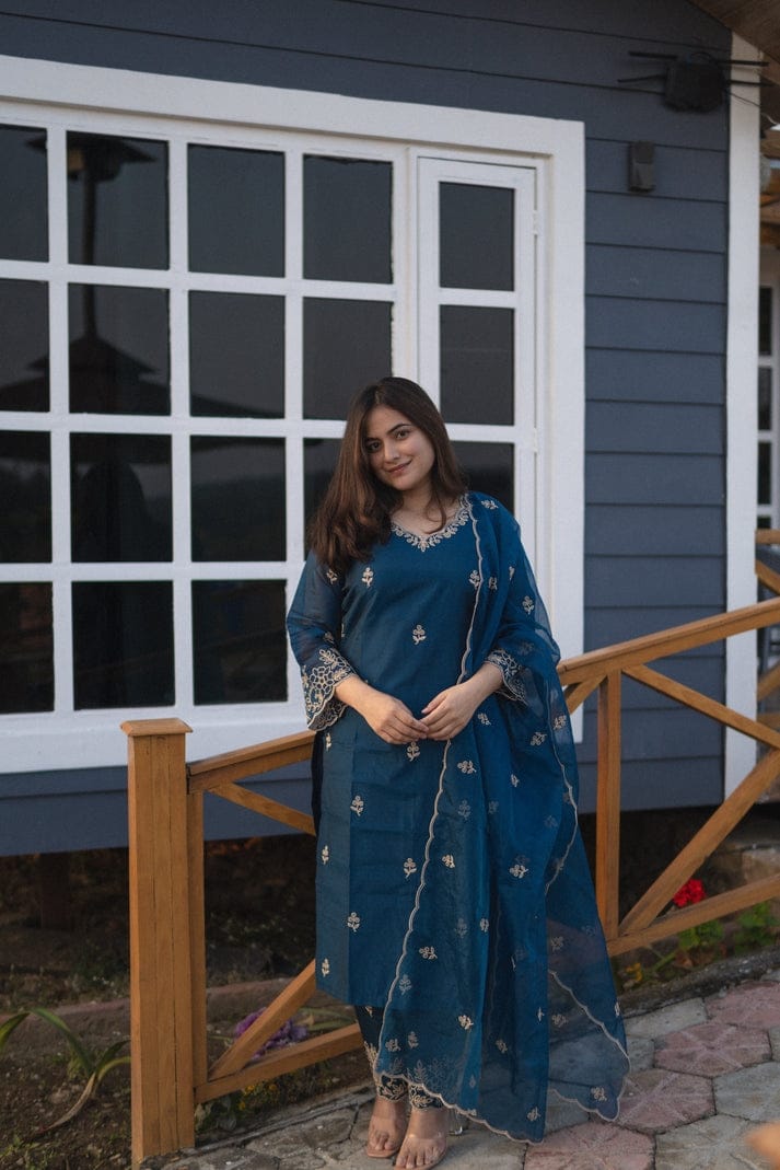 Chanderi Silk Kurti with Pant and Dupatta