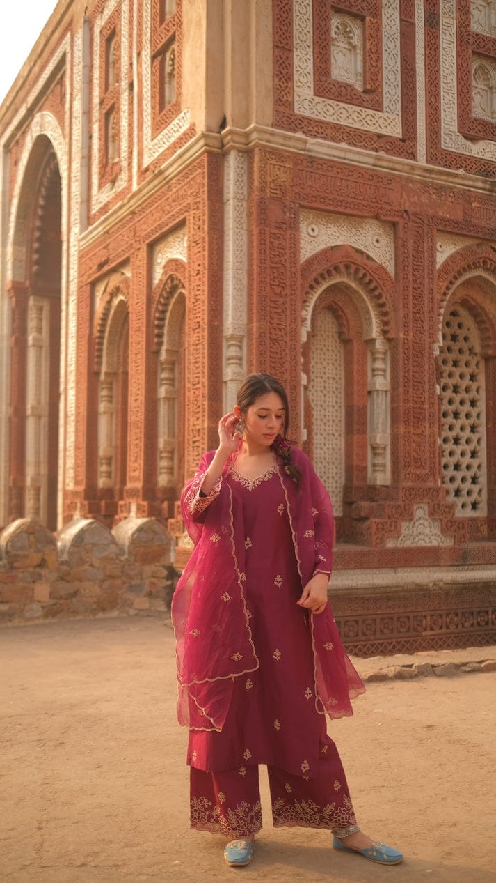 Chanderi Silk Kurti with Pant and Dupatta
